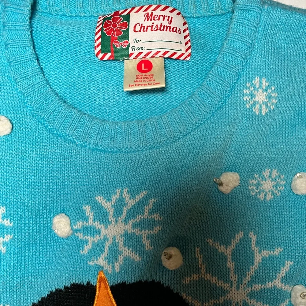 Blue Snowman Christmas Sweater Womens sz Large - Picture 4 of 7